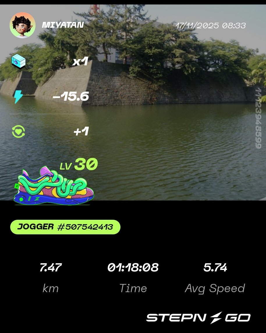 STEPN82291017's tweet image. 今日は26エナ。
MB Lv.8開封は・・
GOの背景は福井城址（福井県・2019年5月）
STEPNアクティベーションコードどうぞっ
78121611
#STEPN
#activationcode
#stepnactivationcode
#STEPNGO