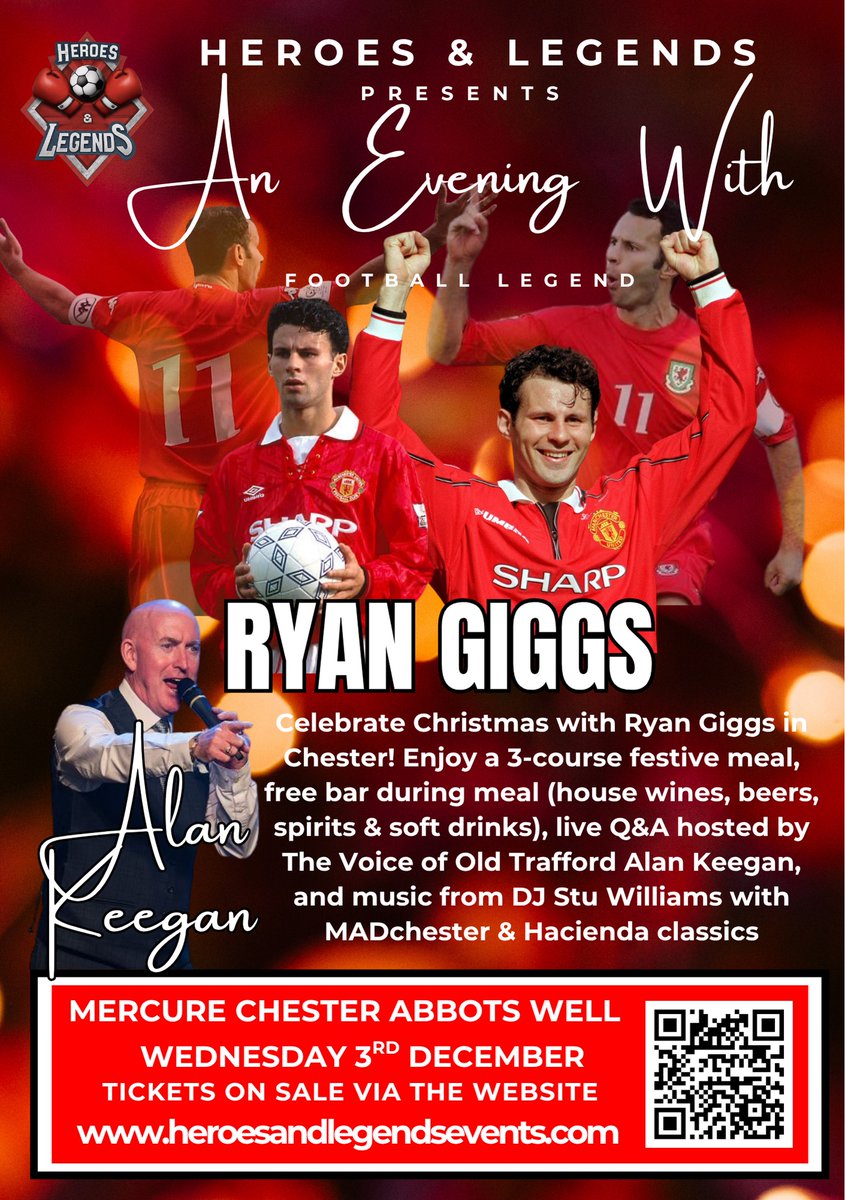 🎄 Still looking for the ultimate Christmas night out?
Spend the evening with Ryan Giggs – Chester, 3rd Dec.
✨ Festive atmosphere
✨ Football legends
✨ Memories that last a lifetime
heroesandlegendsevents.com/event-details/…