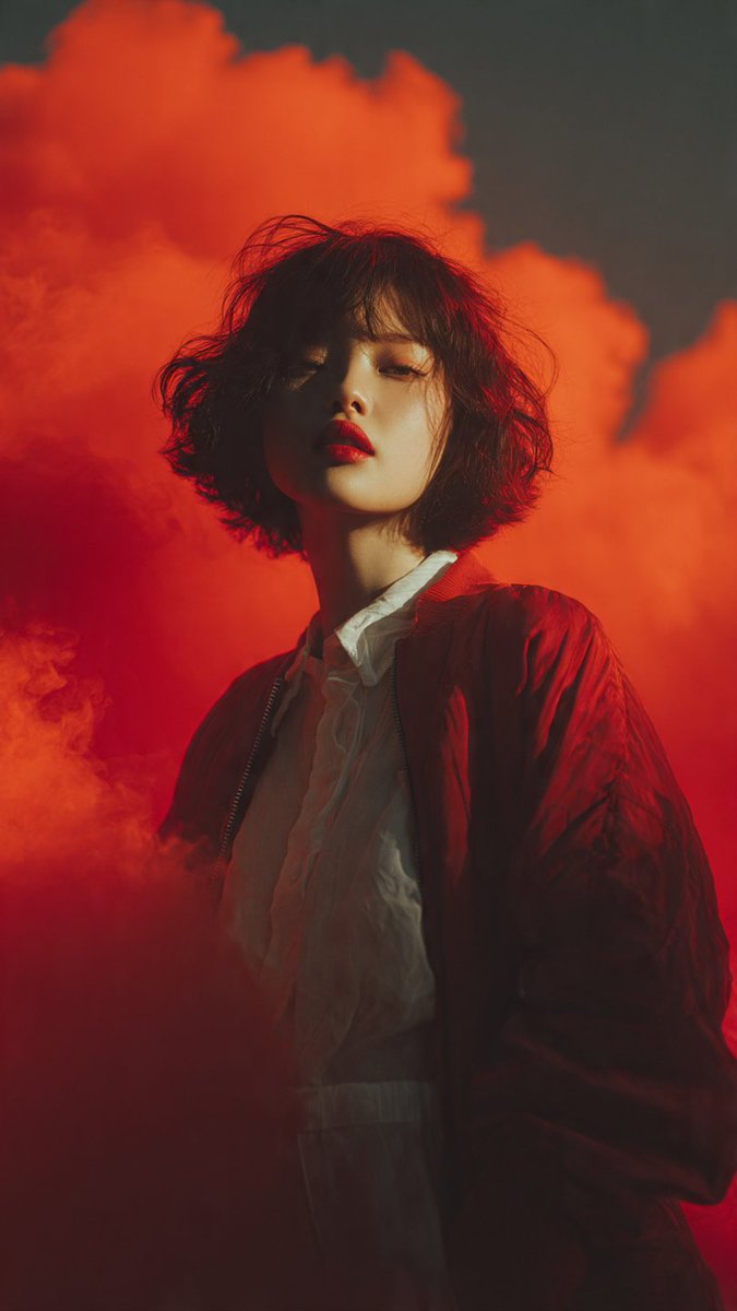 INVICTOAI's tweet photo. This is one of the best colorful fashion prompts, everyone should try it once.

Prompt:- fashion photography, front central full-length shot, (subject)model, goggles, vibrant red color and black palette, yellow color cloud around (subject), wearing a clean minimalist red color jacket with white color palette casual outfit, black tone background, low-key, mystical atmosphere, rich detailed --ar 9:16 --raw --stylize 300