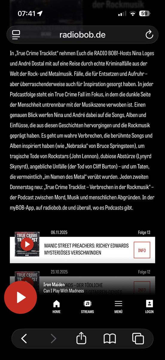 msp_de's tweet photo. “Australia“ on German rock radio BOB just now. They apparently have a “rock crime podcast” featuring the mysterious disappearance of Richey @manics (current episode) https://t.co/oaA1v79y6d