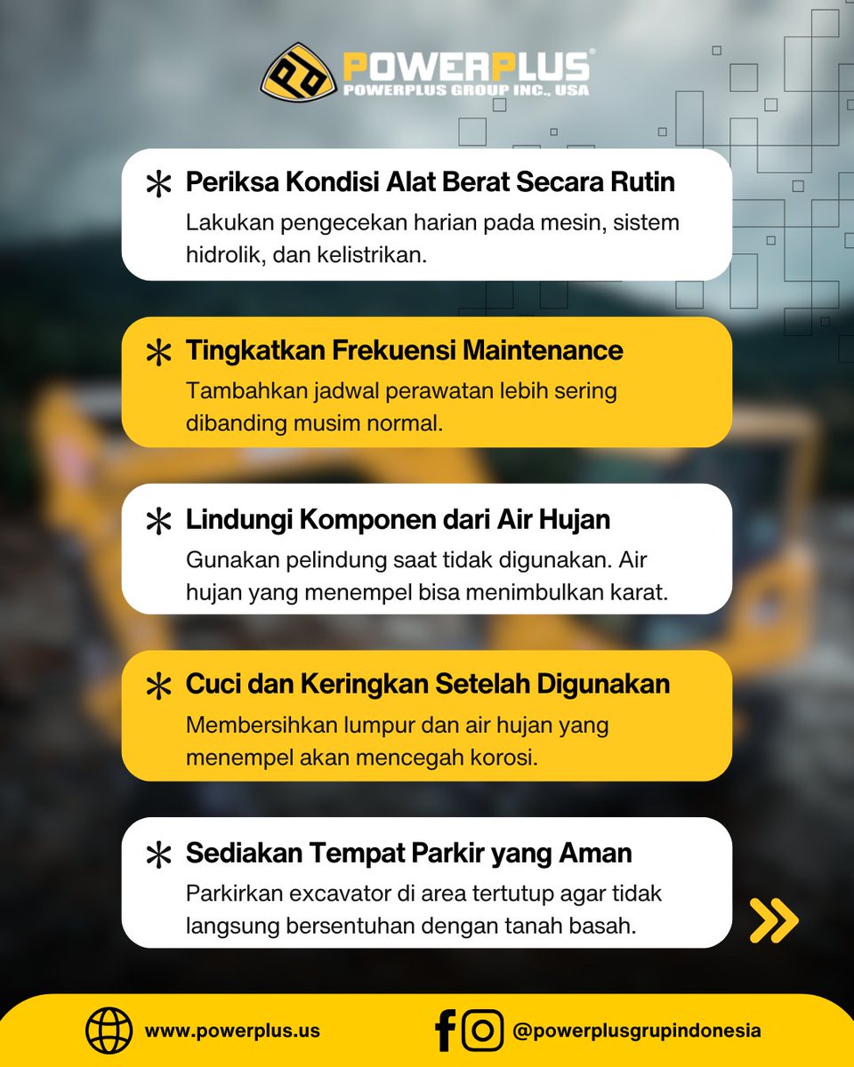 PowerplusgrupID's tweet image. MUSIM HUJAN? tapi Excavator tetap harus siap tempur? Ikuti tips ini biar unit selalu prima di musim basah.

#POWERPLUS #tipsexcavator #tipsalatberat #alatberat #jualalatberat #alatberatindonesia