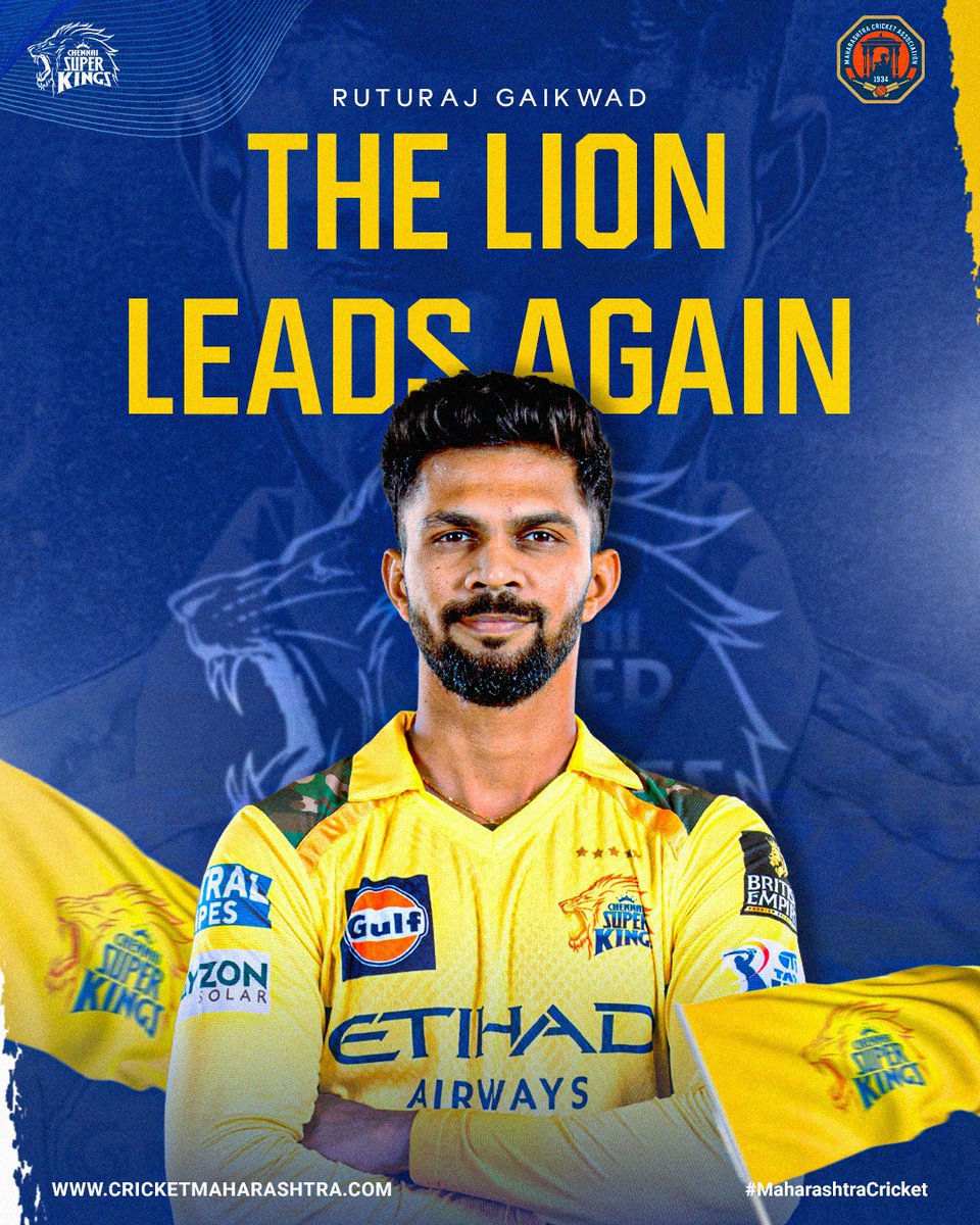 MahaCricket's tweet image. The CAPTAIN crown fits him perfectly.👑

Ruturaj Gaikwad — back to leading the Pride of Chennai in IPL 2026 !

#mca #mcacricket #teammaharashtra #teammaha #cricketmaharashtra #ruturajgaikwad
