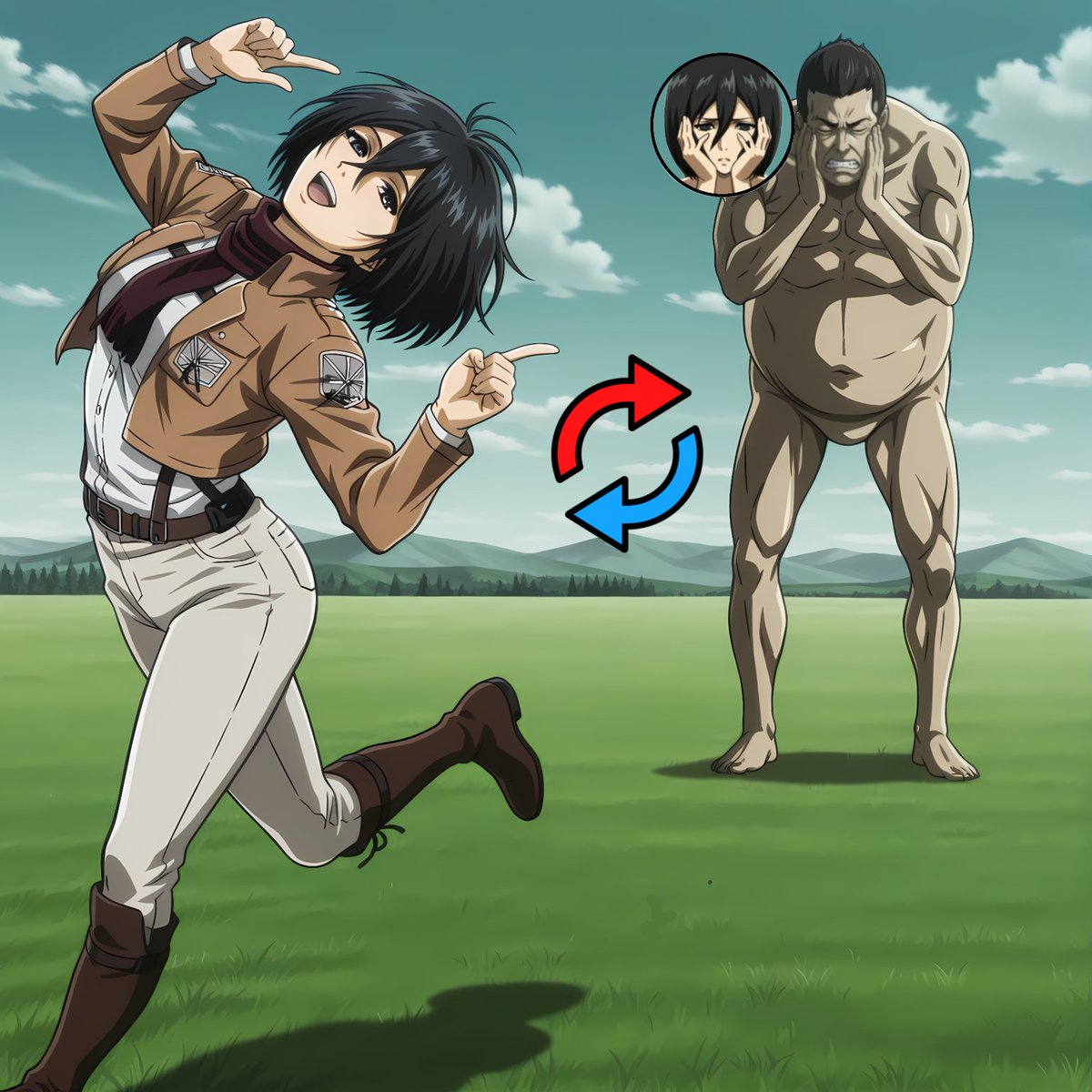 Lylanytwo's tweet image. Mikasa x Titan Body Swap Attack on Titan 

#BodySwap #bodyswitch #Possession #入れ替わり