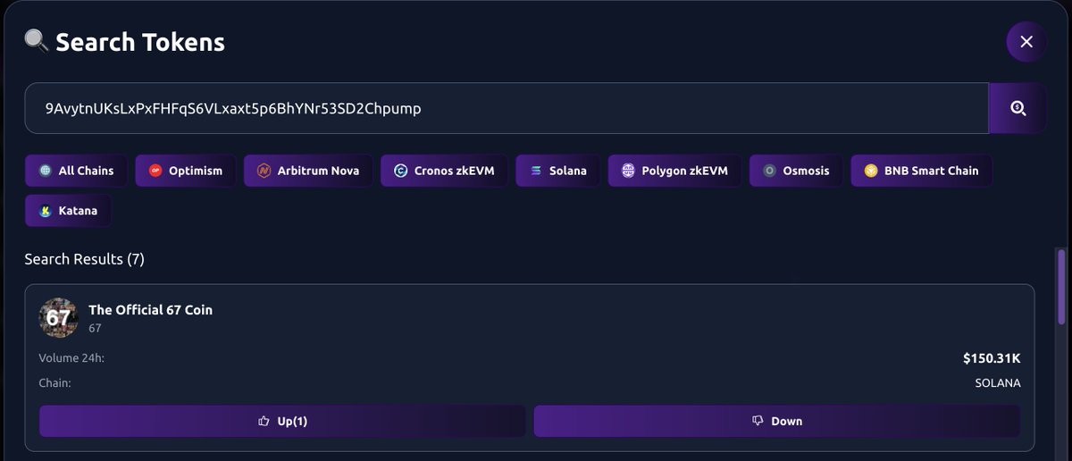 NEW LISTING

$67 is now listed on Votix!

🔗 9AvytnUKsLxPxFHFqS6VLxaxt5p6BhYNr53SD2Chpump

Bringing pure degen energy to the board - $67 is punching its way up the trends. 

👉 Vote now at: votix.fun