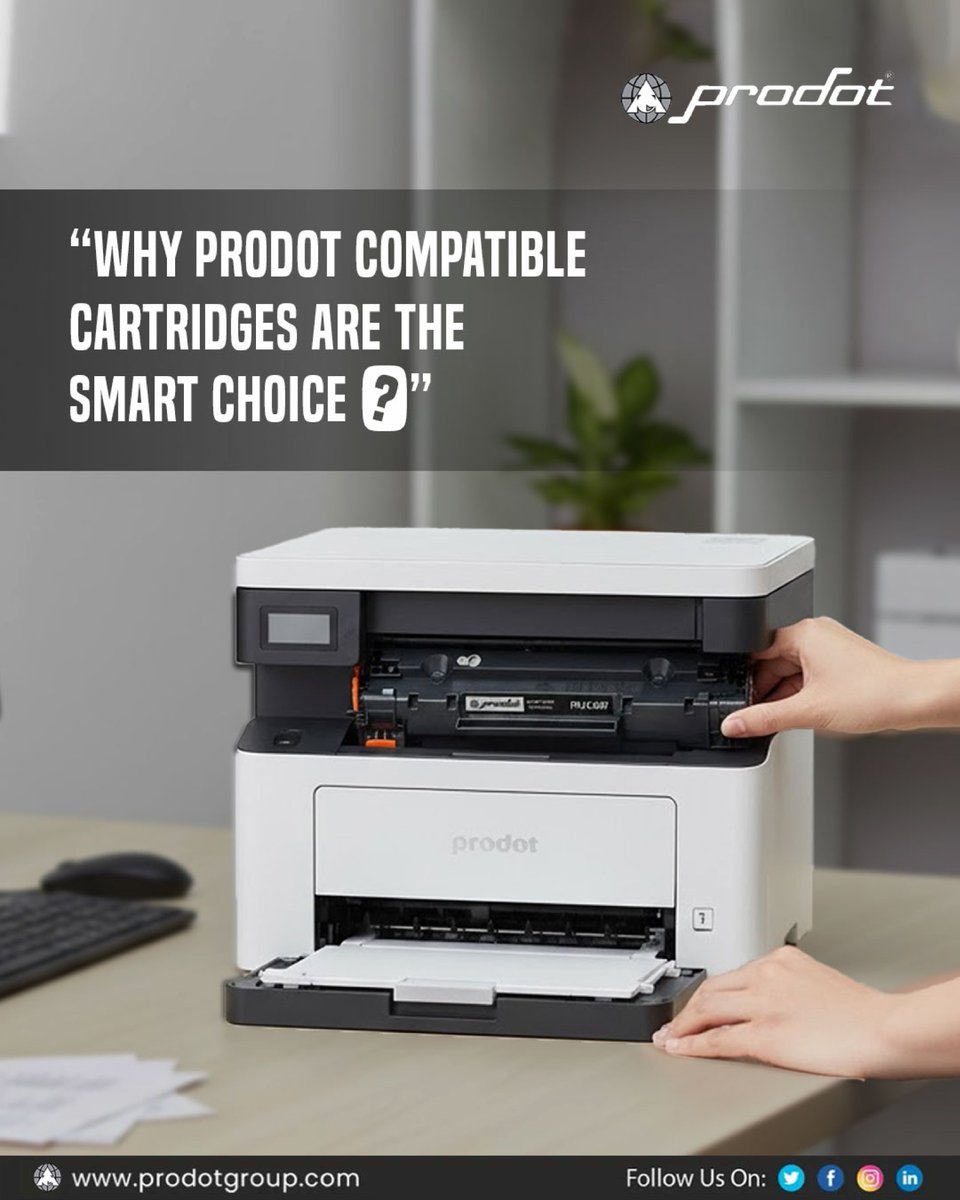 ProDotGroup's tweet image. The smartest print decision you&apos;ll make. 🧠

Prodot Compatible Cartridges: OEM Quality, Indian Price, Guaranteed Performance. Get sharp prints and keep your budget happy.
.
.
#Prodot #SmartChoice #CompatibleCartridges #70PercentSavings #MakeInIndia