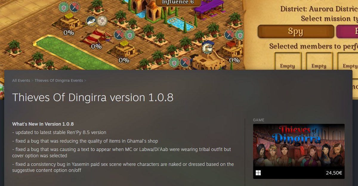I just updated Thieves Of Dingirra to 1.0.8, mostly minor bugfixes except Ghamal's shop gear level. Now heavy weapon should have higher rating (and do more damage) #indiedev #gamedev