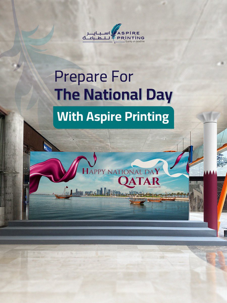 Aspireprintingp's tweet image. From flags and banners to event branding and giveaways, Aspire Printing has everything you need to bring your National Day vision to life.
Print it. Brand it. Celebrate it with Aspire Printing.
#AspirePrinting #QatarNationalDay #LargeFormatPrinting #EventBranding