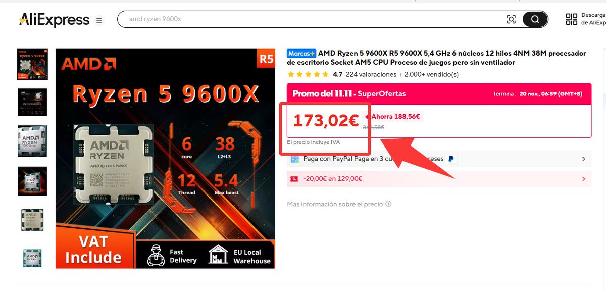 AlexBlogoodf's tweet image. Amazon vs AliExpress - Precio en España
un ejemplo es el AMD Ryzen 5
189,95 € vs 173,02 € (16,93 € menos en AliExpress)
#AliExpressVsAmazon #AliExpress #MarcasMás