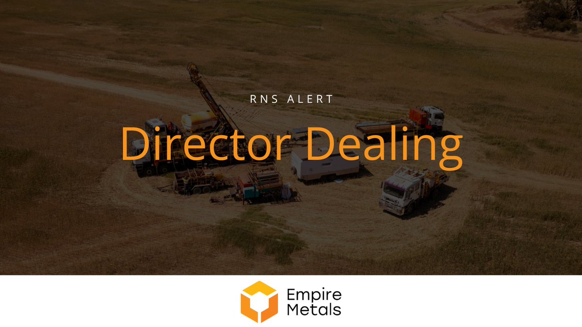 Empiremetalsltd's tweet image. Empire Metals Directors, Neil O’Brien (Non-Executive Chairman), Greg Kuenzel (Finance Director) and Peter Damouni (Non-Executive Director) have purchased the following shares of no par value in the share capital of the Company:

📌 Dr O’Brien purchased 87,000 ordinary shares at…