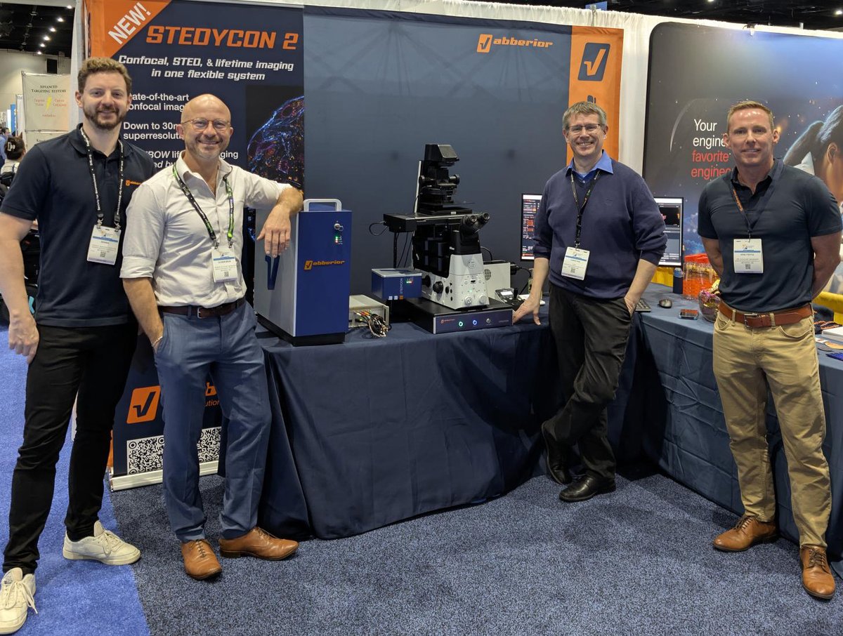 Abberior's tweet photo. Our new #STEDYCON2 and crew is waiting for you at #Sfn25 booth 812! Bring your own samples and see for yourself how this flexible and easy-to-use system performs, be it in confocal, superresolution STED, or lifetime mode. https://t.co/akA0OXsDGf