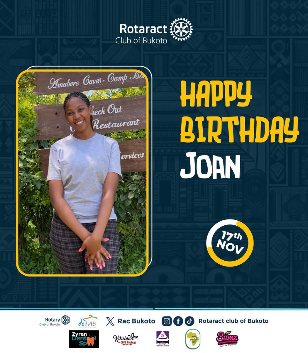 RACBukoto's tweet photo. Happy Birthday, Rtr. Joan Kemigisha (Ms Jojo!)🎂💖

Keep shining, keep smiling, and keep being the warm, vibrant spirit we all adore.
Cheers to more joy, more wins, and more unforgettable moments! 

#PR_Team Rotaract club of Bukoto https://t.co/wdhoXkuQj8
