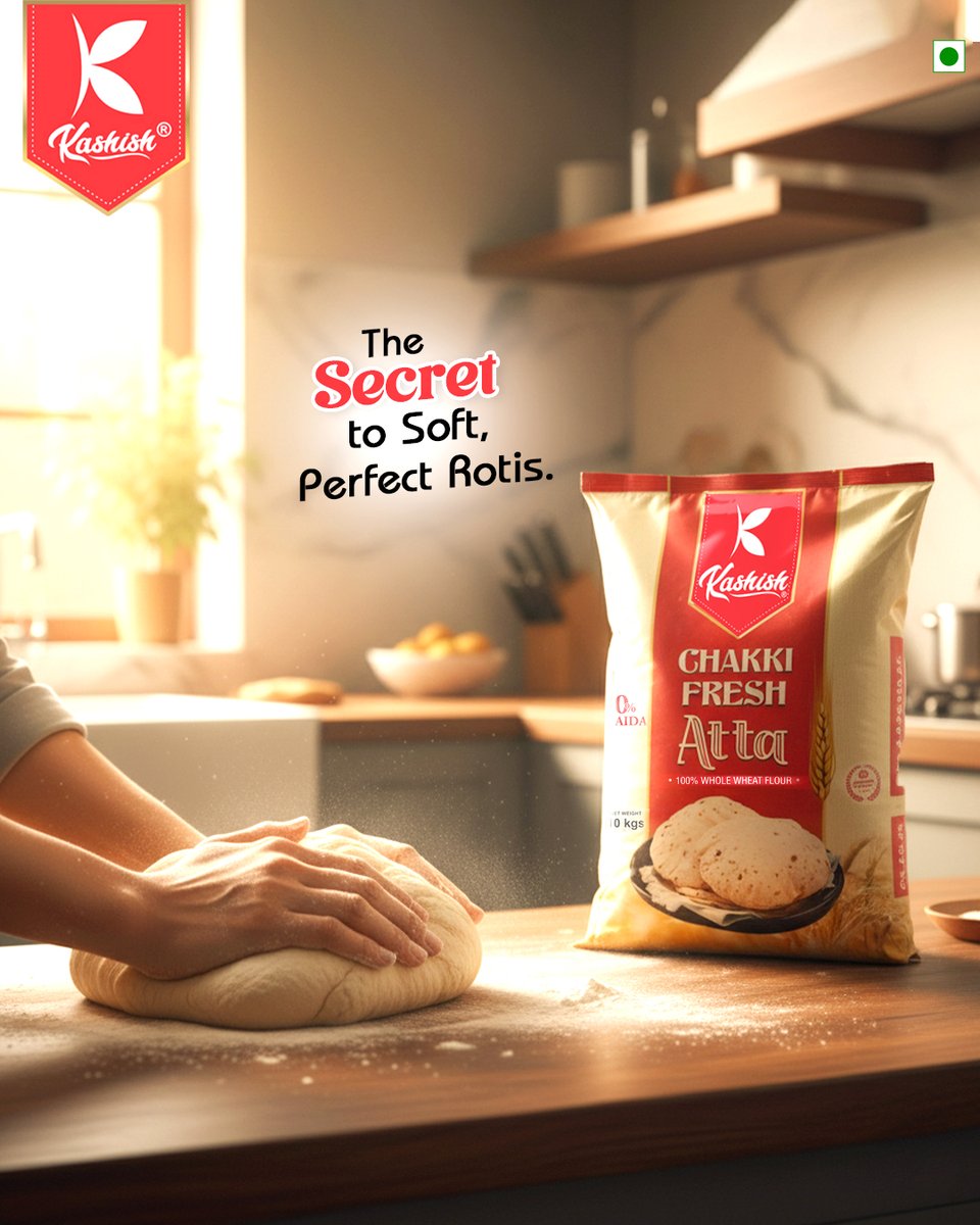 The secret to soft, perfect rotis is no longer a secret! ✨
Introducing Kashish Chakki Fresh Atta—made from 100% whole wheat flour, ensuring every dough is easy to knead and every roti is unbelievably soft.

💖 Taste the difference quality makes in your kitchen.