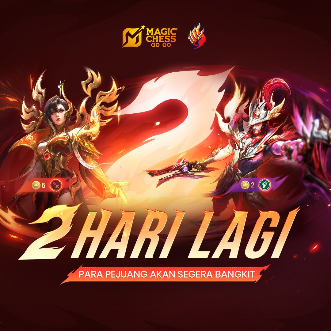 MCGG_ID's tweet image. Magic Chess: Go Go (MCGG) adalah game Auto Battle baru yang dikembangkan oleh tim MLBB.

2 Hari Lagi! Para Pejuang Akan Segera Bangkit.
Season 4 baru, Kebangkitan Pejuang, akan diluncurkan pada 19/11! Kolaborasi MCGG × KOF pertama akan hadir dengan megah.

#MagicChessGoGo
#MCGG