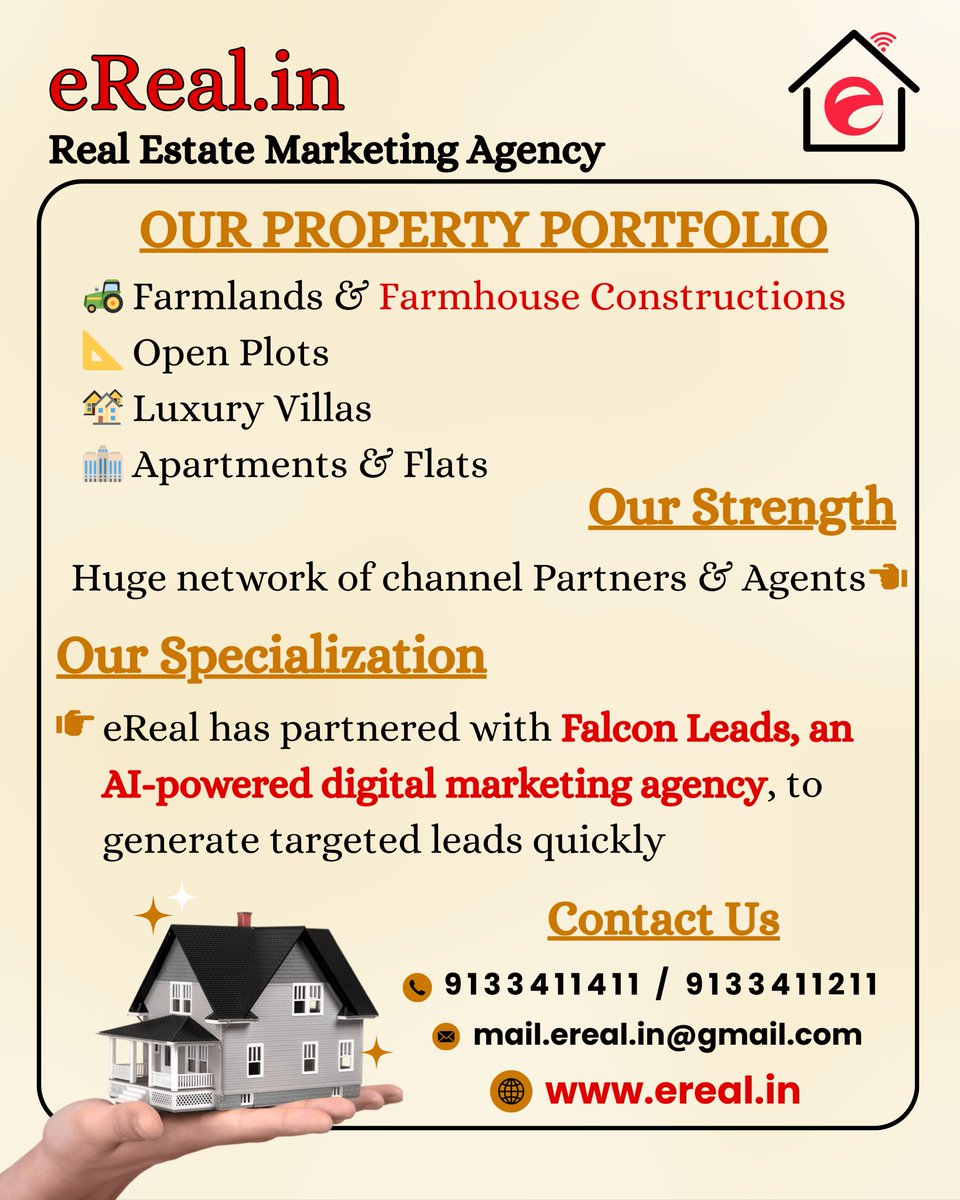 ereal_in's tweet image. Your Real Estate Growth Partner – eReal.in | Turning Properties into Profits! 🏡

#eRealIn, #RealEstateMarketing, #PropertyPromotion, #RealEstateTelangana, #RealEstateAndhraPradesh, #HyderabadRealEstate, #VizagRealEstate, #DigitalMarketingForDevelopers, #RealEstat