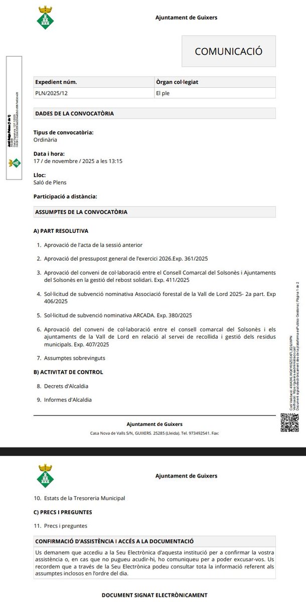 Ple ordinari novembre
<a href="/CCSolsones/">Consell Comarcal del Solsonès</a> 
<a href="/localret/">Localret</a> 
#instagramlive