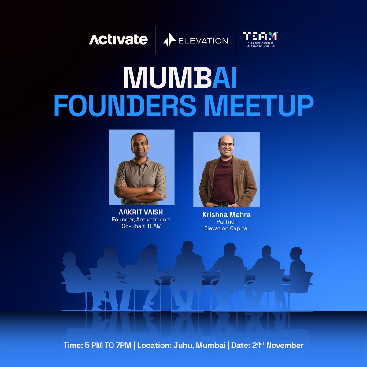 Join <a href="/kpowerinfinity/">Krishna Mehra</a>  (<a href="/ElevCap/">Elevation Capital</a> ) and <a href="/aakrit/">Aakrit Vaish</a>  (Activate &amp; TEAM) for a fireside chat on lessons from early AI journeys, scaling challenges, and what it takes to build in this fast-evolving ecosystem.

Followed by an open forum + networking with fellow AI founders shaping the