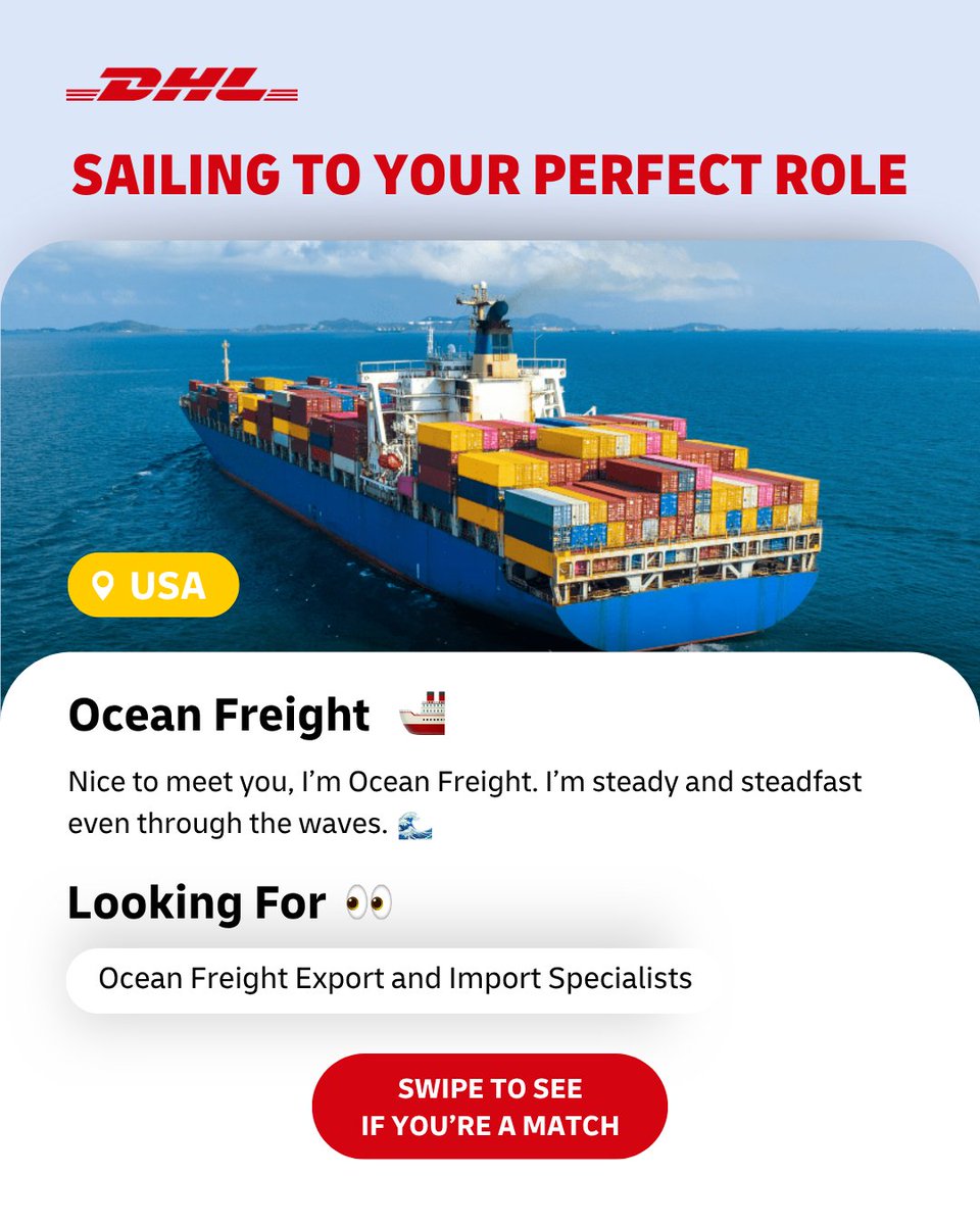 dhl_forwarding's tweet image. 🚢 Will you get on board with Ocean Freight? Apply now: okt.to/BHF2Wg

#SwipeRight #OceanFreight #ExportImport #USA #DHLGlobalForwarding