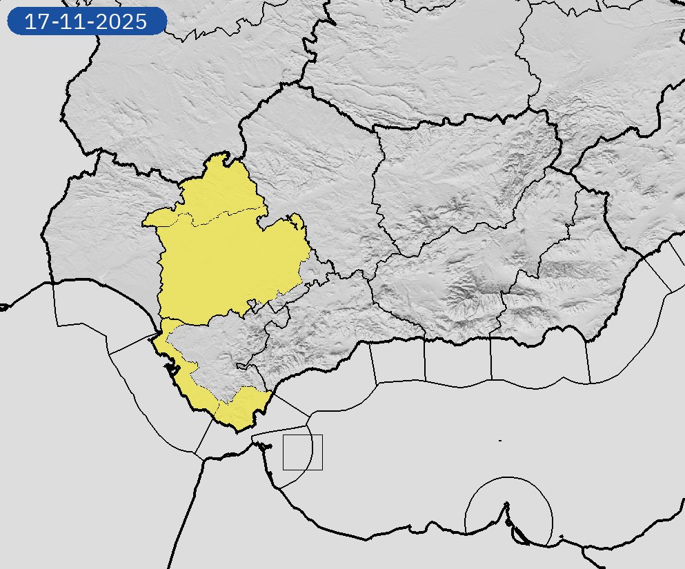 17/11 08:18 AVISOS HOY | Andalucía: lluvias. Nivel máximo de aviso: amarillo.
Actualizaciones en aemet.es/es/eltiempo/pr…