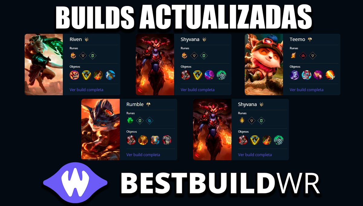 hanuari_ADC's tweet photo. ¡Nuevas builds actualizadas! 🔥
Subí varias builds para:
🟣 Shyvana jungla
🔵 Rumble top
🟢 Teemo top
🔴 Riven jungla
Lo que comparto aquí no son las builds completas.
La información detallada y la versión completa está en BestBuildWR 👀
#WildRift #WRBuilds #WildRiftES https://t.co/rKPzOqWxn0