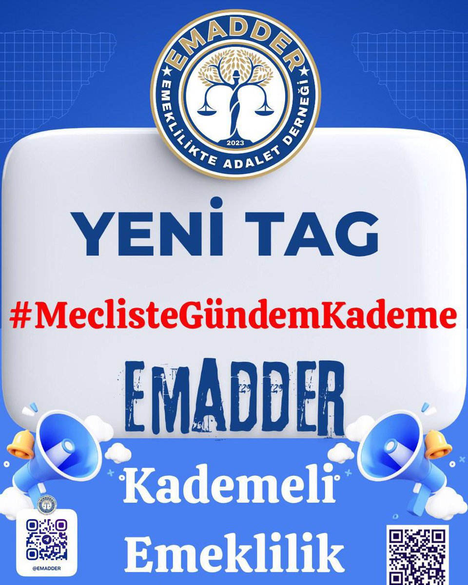 📣📣 TAG DUYURUSU 📣📣
⬇️ ⬇️ ⬇️ ⬇️ ⬇️
#MeclisteGündemKademe

Bu haksızlık kabul edilemez ve artık TBMM gündemine taşınmalıdır!

ÇÜNKÜ:
1️⃣ Milyonlarca çalışan yıllarca primini ödedi, ama hâlâ hakkını alamıyor.
2️⃣ Emeklilikte adalet, sadece bir talep değil; çalışan ile devlet