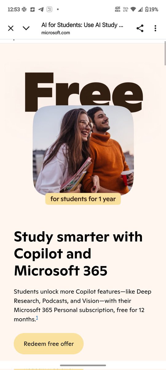 BigtricksIn's tweet image. 🎓 Students: Get Microsoft 365 Personal FREE for 1 year!
✅ Click "Buy Now" → "Redeem free offer"
✅ Sign in with any Microsoft account (.edu or personal)
✅ Check email in 24hrs for activation details
No credit card needed!
🔗  microsoft.com/en-us/microsof…

#StudentDeals