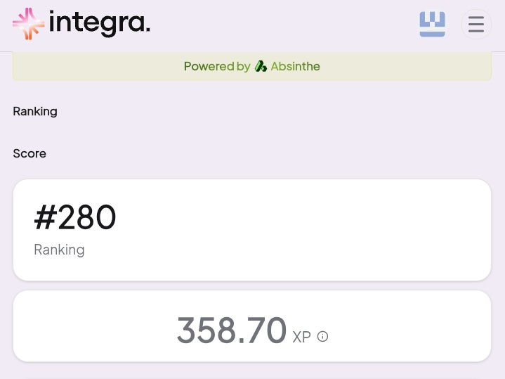 dmoonguy's tweet photo. Good morning CT, happy new week
Today we do more, because in this space consistency is everything.
I’m officially locked into Integra City, and the grind is paying off big time. My ranking just jumped from 547 → 280, and my total XP on @integra_layer is now 358.70 XP. Super excited about the progress and trust me, I’m not slowing down anytime soon.
This is the perfect time to position early for the $IRL token before the @integra_layer campaign wraps up on @KaitoAI. Remember, only the top 3,000 Yappers will get rewarded.. so every action counts.
If you haven’t started:
• Study Integra
• Understand what they’re building
• Earn XP daily
• Stay consistent
The earlier you know, the better your position.
No excuses just progress.
#Integra #KaitoAI