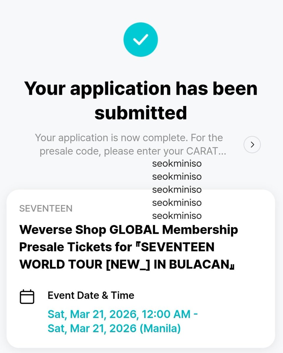 seokminiso's tweet photo. wts lfb ph carat membership code

— registered for membership presale for New_ tour in bulacan

rfs: wont attend
reply or dm me if inch

tags: wtb seventeen svt new_ in bulacan ph membership code https://t.co/JSYhRaqqvL