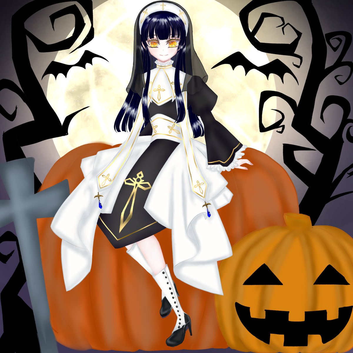 ハロウィンイラスト2025 #夜明け早 よりヨルでシスター！完成