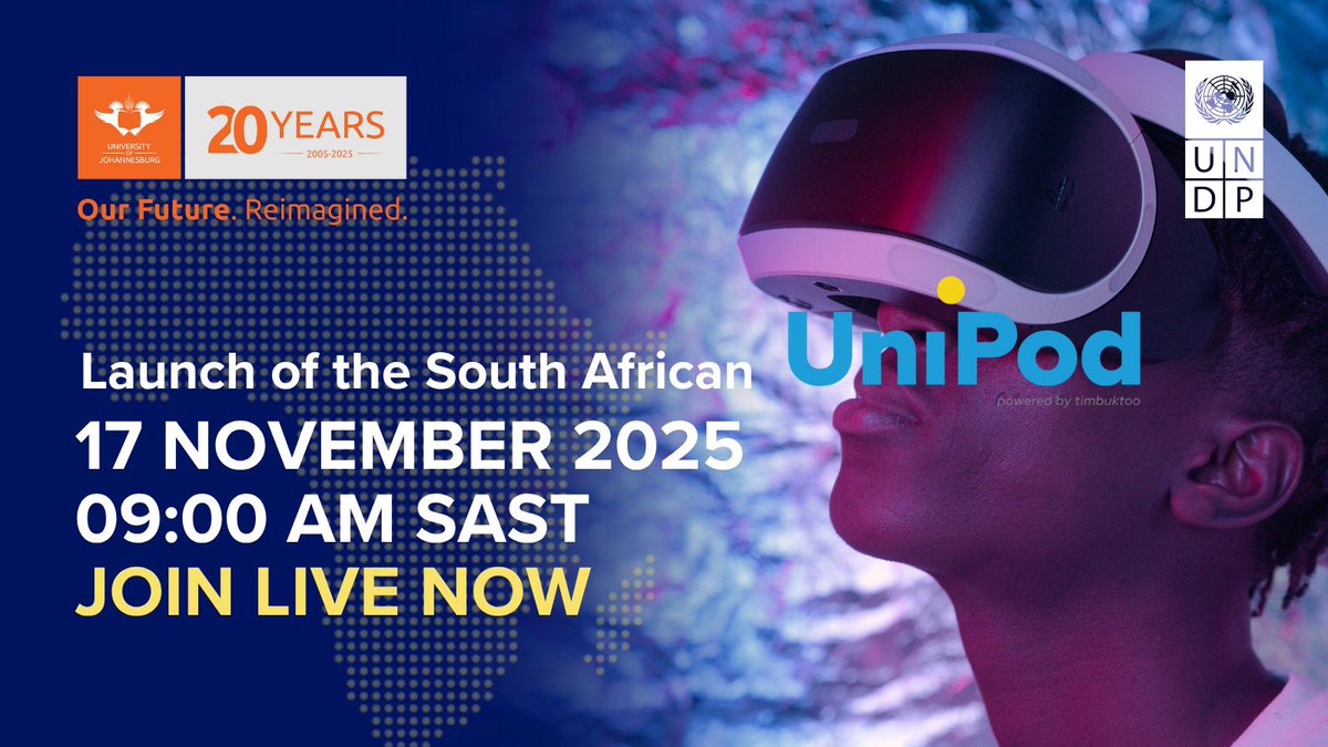 UNDPAfrica's tweet photo. A new era of youth-led innovation is here!

Join us for the South Africa #UniPod launch, a dynamic space where youth are already turning ideas into real-world solutions. The #UniPod is connecting youth innovation to industry impact.

Live stream: https://t.co/DCXd84g0oz https://t.co/dPLNnTefm6