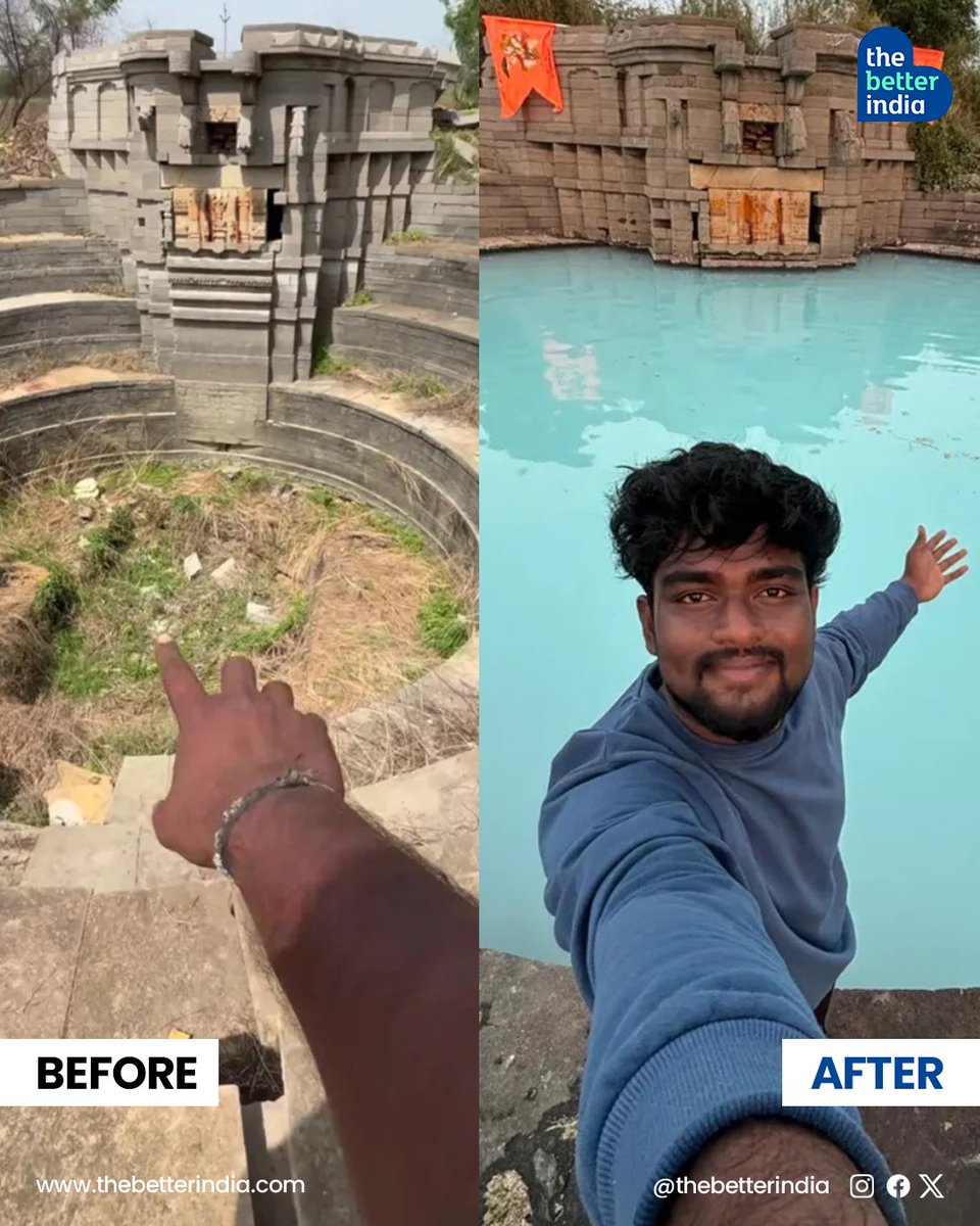 thebetterindia's tweet image. This is the same Koneru that, just a few months ago, was filled with garbage, overgrown bushes, and foul smells.  

When teluguabbayikanth1 (on IG) first came here, the place looked hopeless.
But look at it today — clean, peaceful, and full of life.

This incredible…