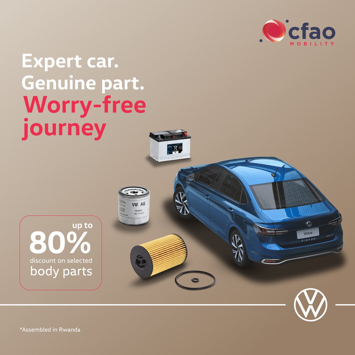 Our maintenance services ensure reliability, and lasting performance, so every journey is worry-free.

📞 Call us at +250 788 179 500 to book yours.

#VolkswagenRwanda #VWService #CFAOMobility

*Assembled in Rwanda. Special discounts available on selected services and body parts.