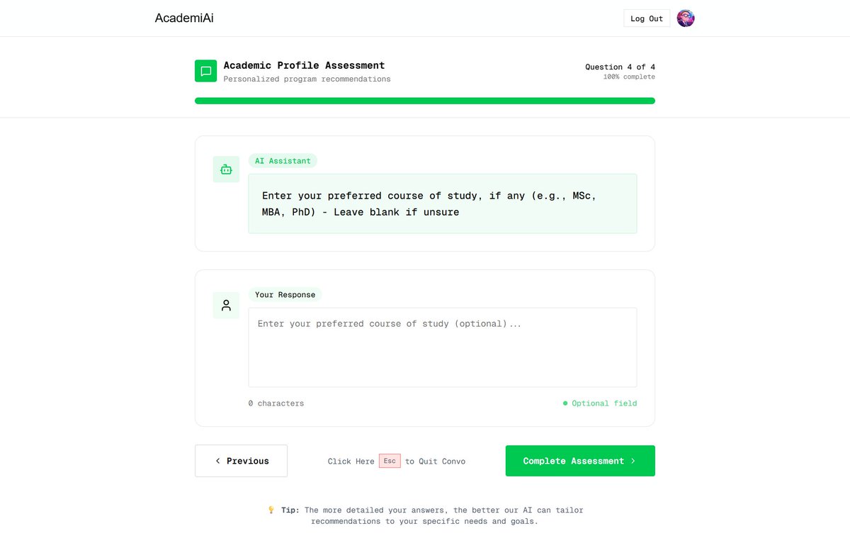 timmietech's tweet image. Day 20 – The Conversation Flow is ALIVE 🤯💬

Broooo, my AI is now asking students real academic questions 😭

Seeing AcademiAi guide users step-by-step like an actual advisor?? Madness.

We’re really building💯🧑‍💻

#BuildInPublic #AcademiAi #dotnet #30DaysOfLLMAdvisor