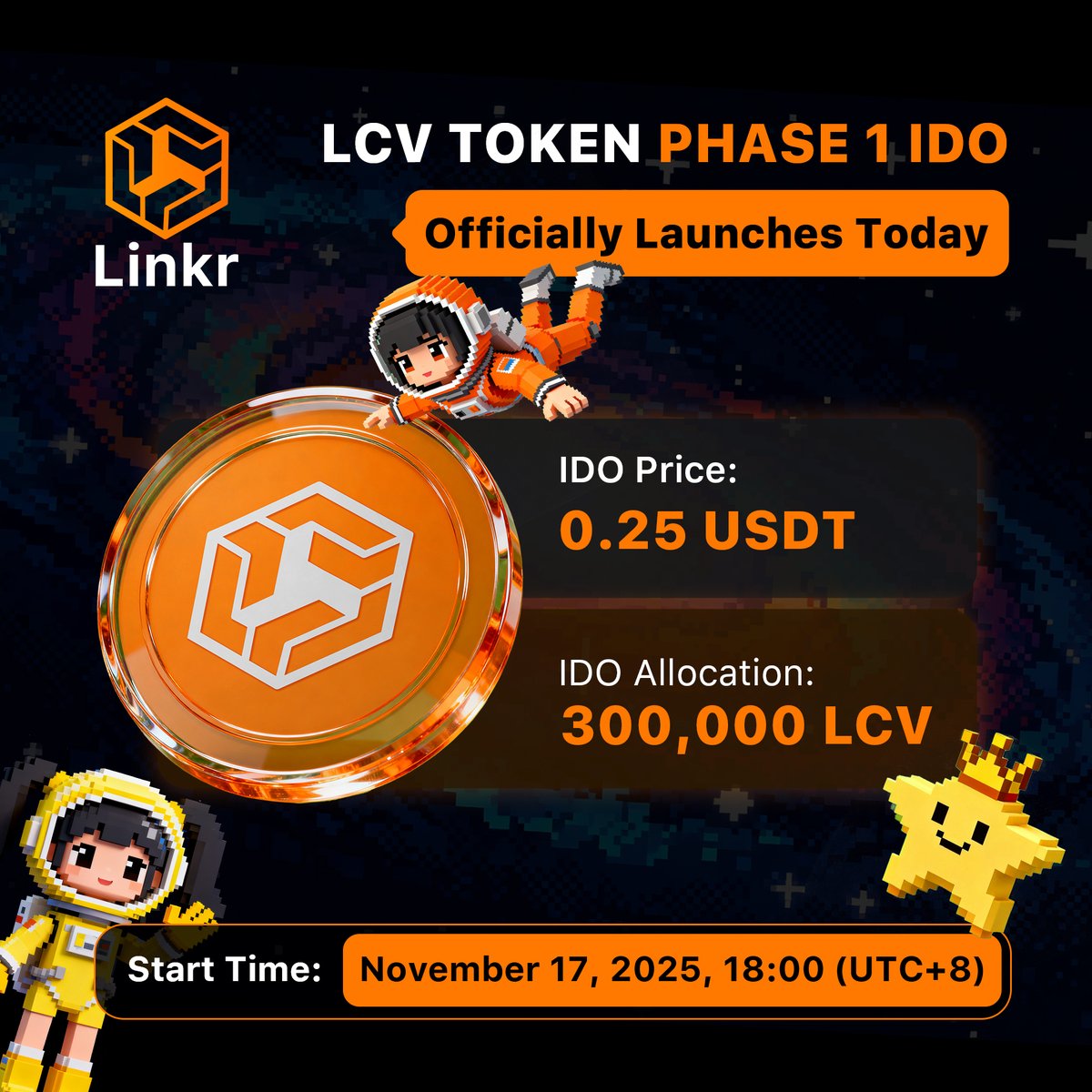Linkr Stardust Protocol Official Announcement

The LCV Token Phase 1 IDO officially launches today.

You can redeem IDO allocation using Stardust Certificates directly inside the DAPP.

Stardust Certificates now support peer-to-peer transfers.

IDO Price: 0.25 USDT
IDO
