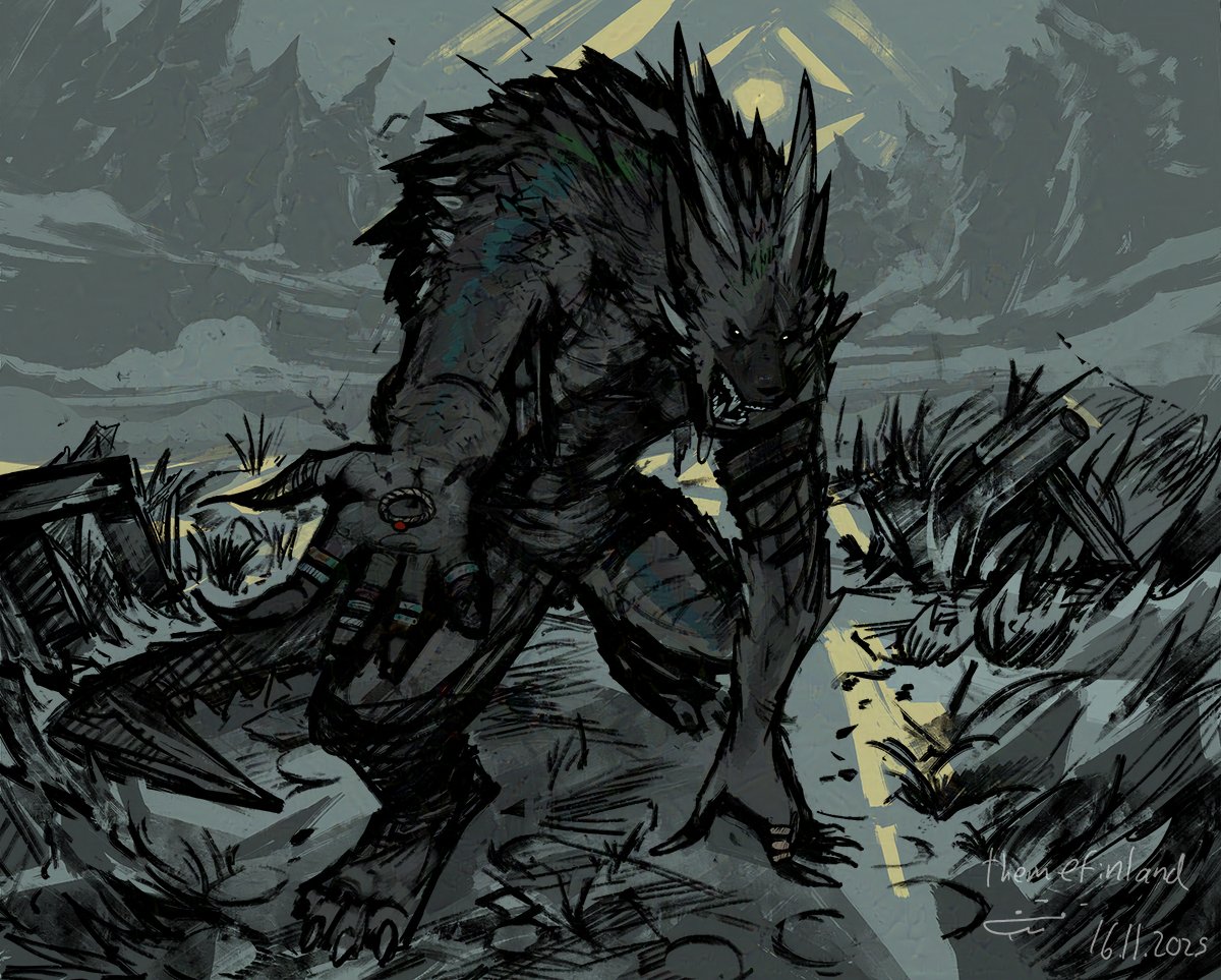 Werewolf Ringmaker - "Thank you for your help, the townsfolk  shouldn't bother me in my woods anymore. Take this. It has a powerful  enchantment. Only wear it in grave danger. It will give you the strength  of my kind, but it will be difficult to take off if you abuse it."