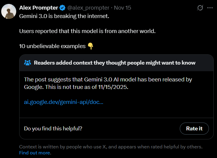 Abhilaksh_C's tweet photo. Pretty cool feature by @X  @elonmusk, helps separate fake news from reality in real-time!

Feels good to know false information is not promoted! :)

#AI #XFeatures https://t.co/BP1NffpSMa