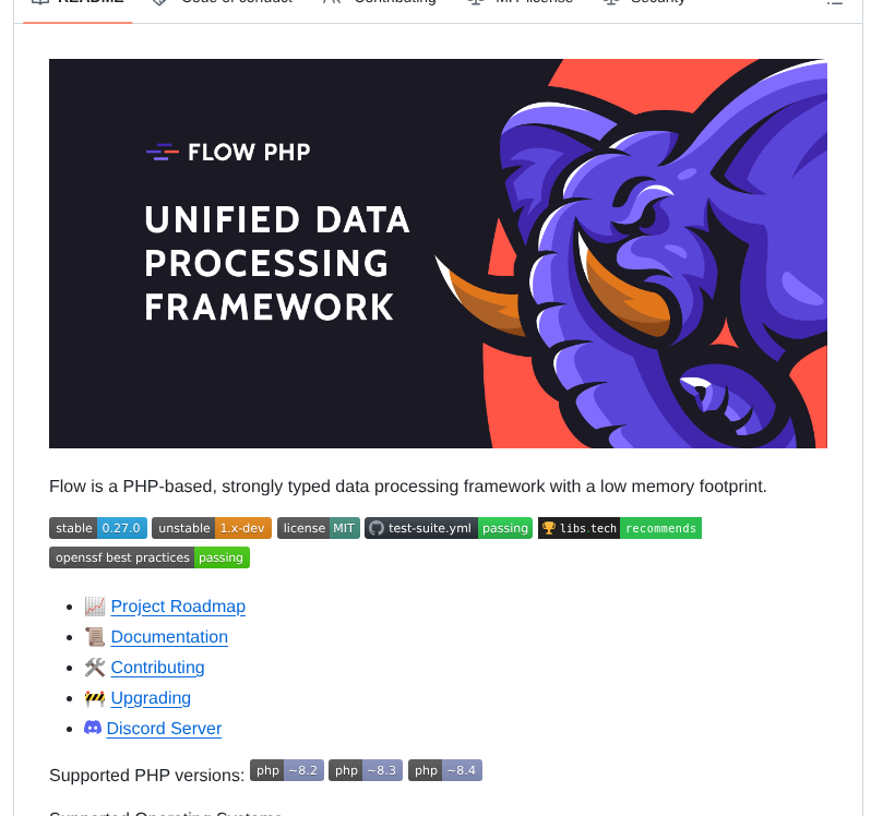 tom_doerr's tweet image. Strongly-typed data processing framework for PHP with a low memory footprint