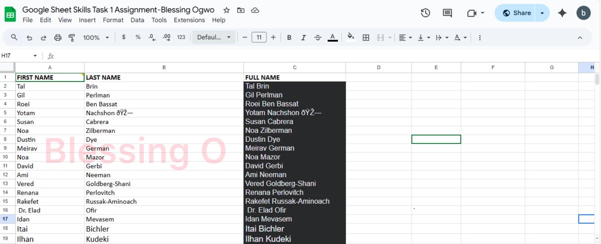 Blessingniki's tweet photo. I signed up for a Virtual Assistant Masterclass Program with @remotetrybe 
Leveling Up My Data Skills! 📊✨

This week’s highlight? Merging data and cleaning Google Sheets like a pro.

From combining first and last names into a clean Full Name column to removing inconsistencies https://t.co/QQdylBTUKO