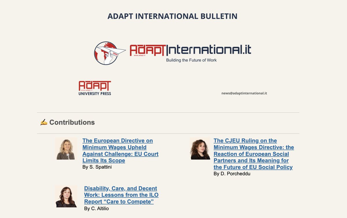 Fresh out: #ADAPTInternational Bulletin 20/2025 &gt;&gt;&gt; EU minimum wage rulings, algorithmic management, climate &amp; jobs, AI, health &amp; care work. 👉 a8b1b7.mailupclient.com/frontend/Landi…