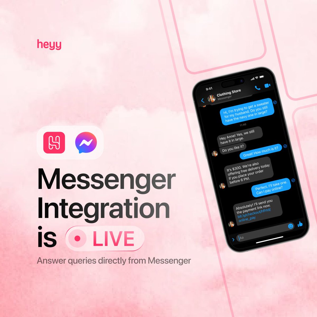 Heyy_hq's tweet image. Good news guys!!
Heyy’s Messenger feature is officially live and I’ve been itching to say it out loud.

You can automate your replies.
You can stop juggling ten chats at once.
Let Heyy handle the back-and-forth for you.

It’s live. It works. Go try it: Heyy.io