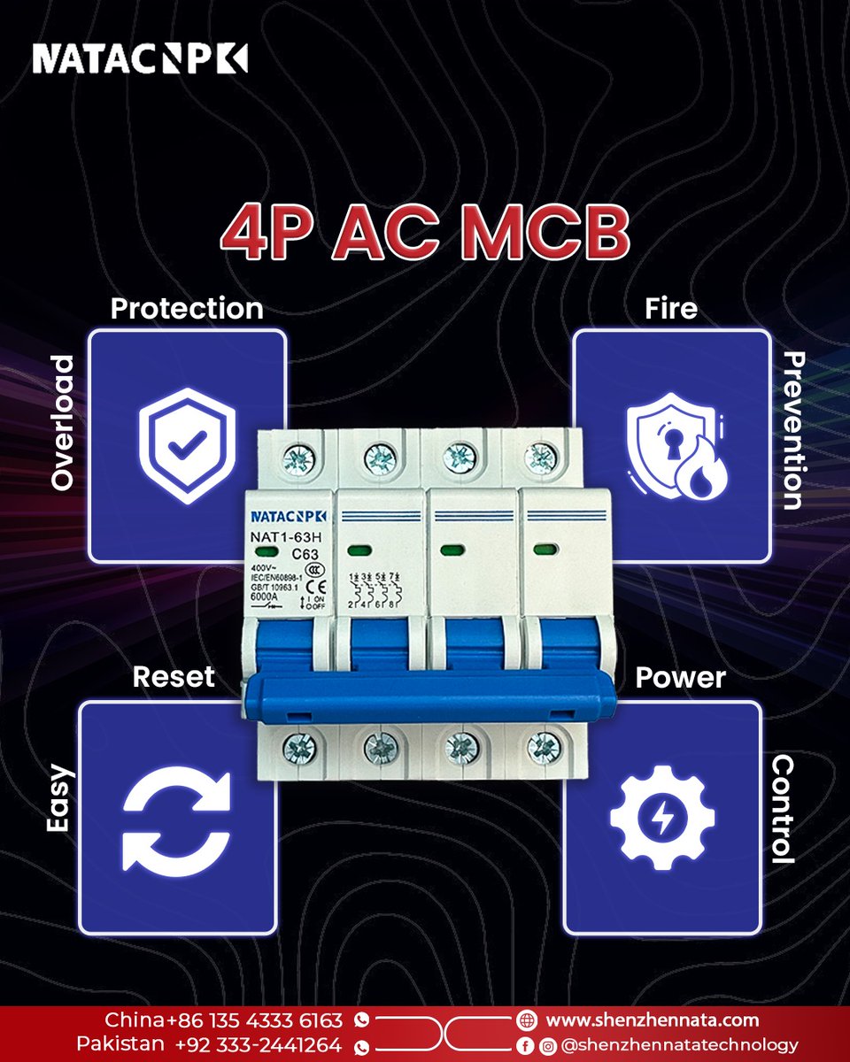 ShenzhenNata's tweet image. 𝐑𝐞𝐥𝐢𝐚𝐛𝐥𝐞 𝐩𝐨𝐰𝐞𝐫 𝐩𝐫𝐨𝐭𝐞𝐜𝐭𝐢𝐨𝐧 𝐰𝐢𝐭𝐡 𝐒𝐡𝐞𝐧𝐳𝐡𝐞𝐧 𝐍𝐚𝐭𝐚 𝐓𝐞𝐜𝐡𝐧𝐨𝐥𝐨𝐠𝐲.✨
The 4P AC MCB offers overload safety, fire prevention, easy reset, and smooth power control.
🌐 Shenzhennata.com
.
#ShenzhenNataTechnology #MCB #PowerSafety