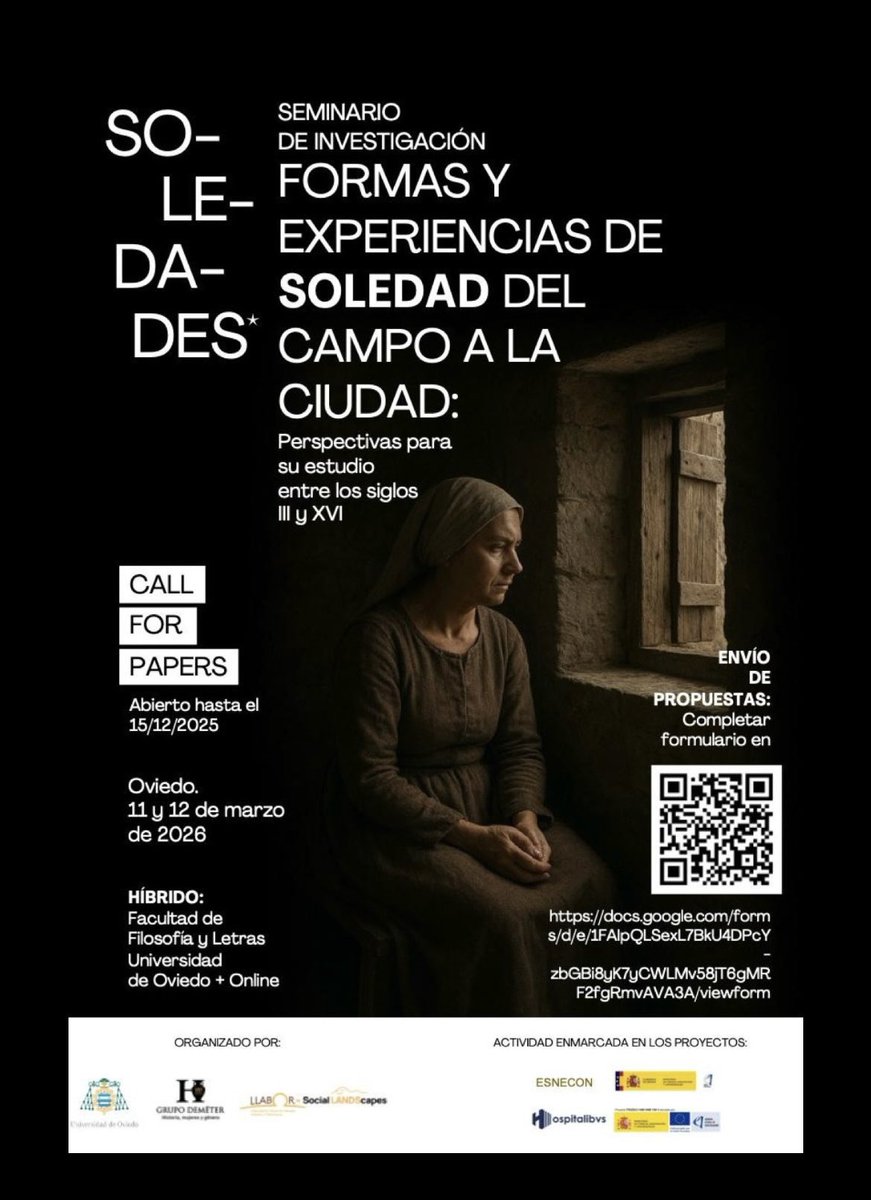 andreafernandec's tweet photo. Abierto el call for papers del seminario “Formas y experiencias de soledad del campo a la ciudad. Perspectivas para su estudio entre los siglos III y XVI” (11 y 12 de marzo de 2026, Universidad de Oviedo - online).
Os esperamos ☺️ 
•
(Enlace al CFP en el siguiente post) https://t.co/oufb02x2aj