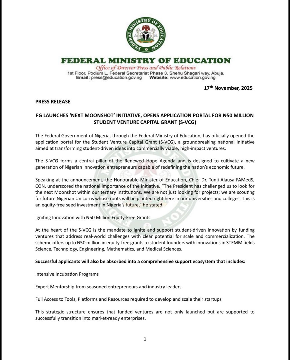 NigEducation's tweet photo. Press Release https://t.co/K3theDXhmu