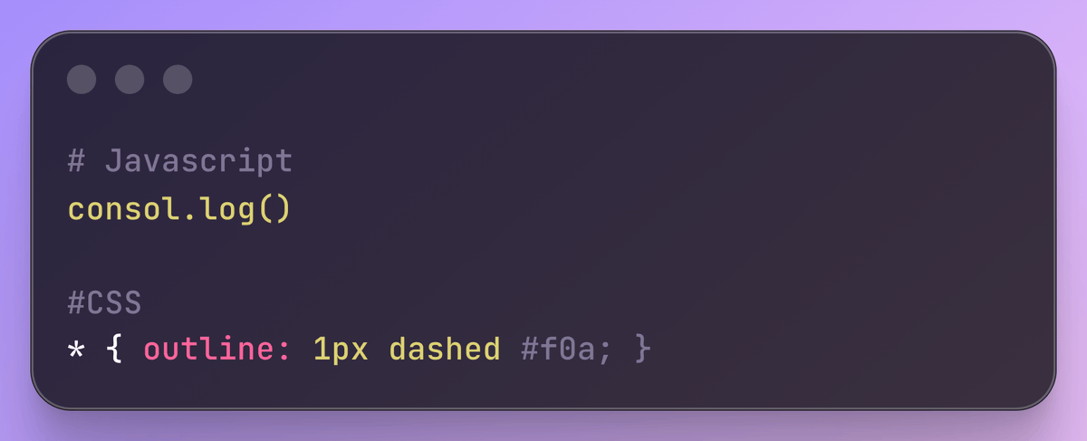 csaba_kissi's tweet image. Prove me wrong:

The two most used methods for debugging JavaScript and HTML

console.log and outline