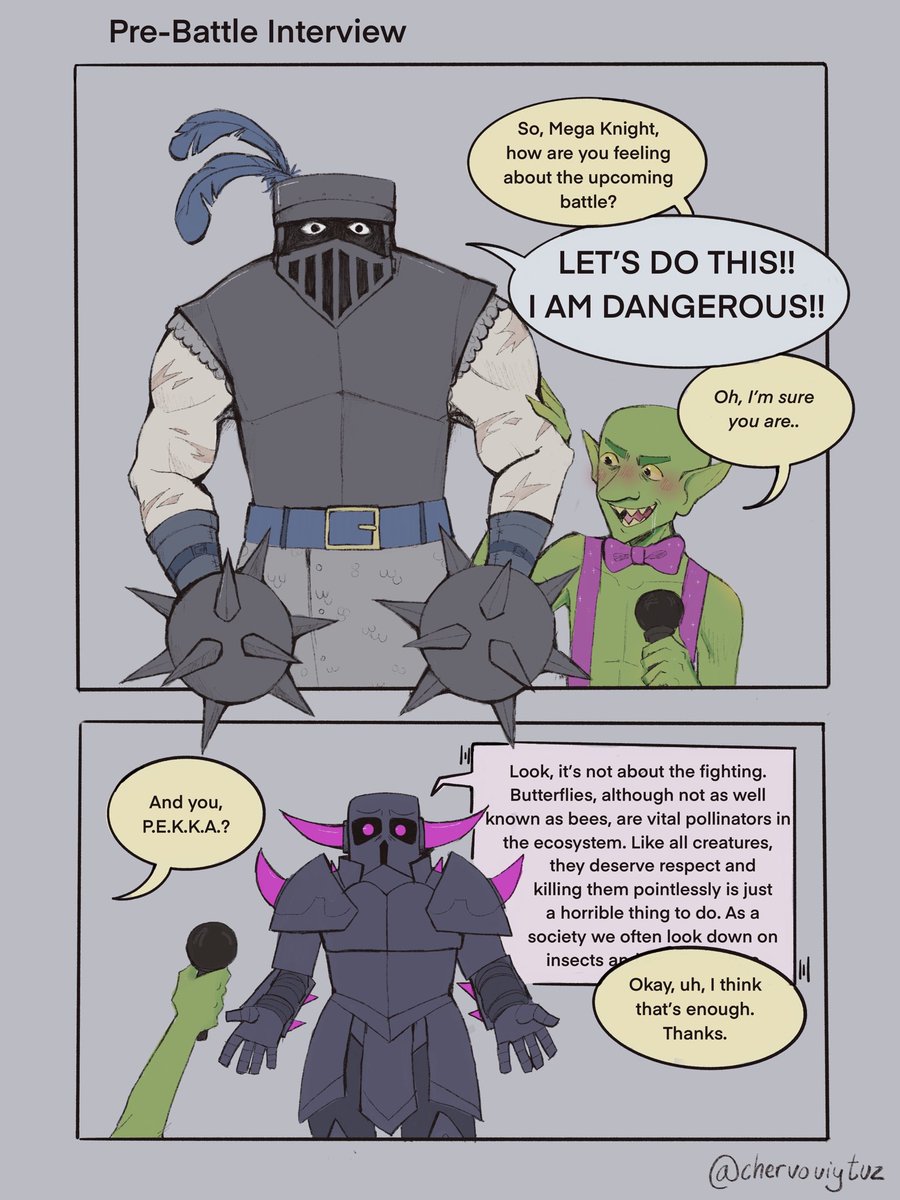 chervoviytuz's tweet image. Mega Knight vs PEKKA: the pre-battle interview!
#artroyale #ClashRoyale #ClashRoyaleArt