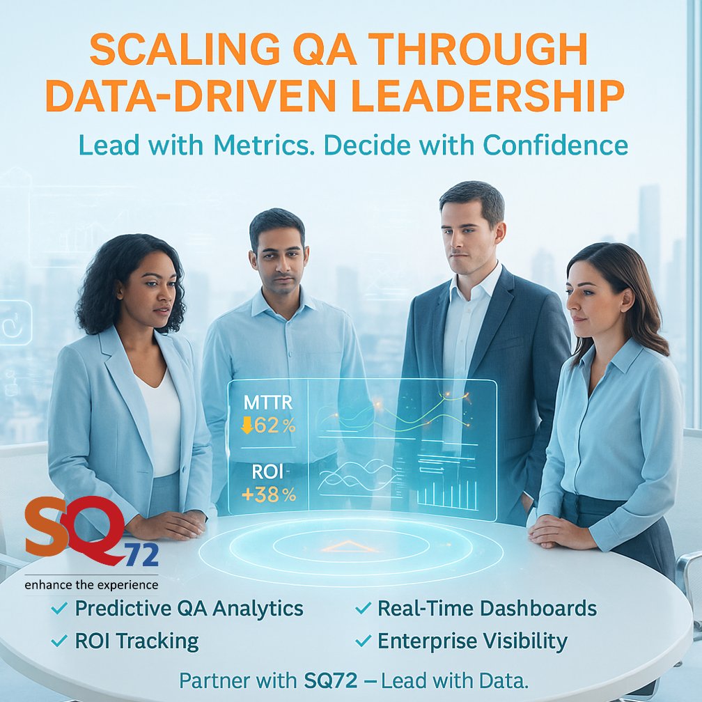 SQ72Testing's tweet image. 📊 Lead with data. Decide with confidence. SQ72 turns QA metrics into leadership intelligence. 🌐 sq72.co #automationtesting  #InnovationInAction