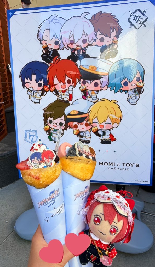 #モミトイ_アイナナコラボ
モミトイで食べたいクレープ
今日食べたのは…
コラボクレープ　一織&amp;陸　
楽＆天&amp;龍之介

メニューではベリーチーズケーキホイップが食べたい🤤