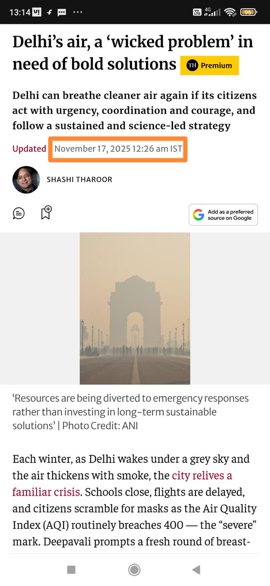 george_poikayil's tweet photo. In October, Dr Tarun Arora of OP Jindal Global  University and Dr Reetika Syal of Christ University wrote 'Why Delhi’s pollution crisis is a public policy wicked problem' in @TelanganaToday.  Today (Nov 17), Shashi Tharoor highlighted the same theme in @TheHindu. #Wicked https://t.co/d5OU4Nf1bA