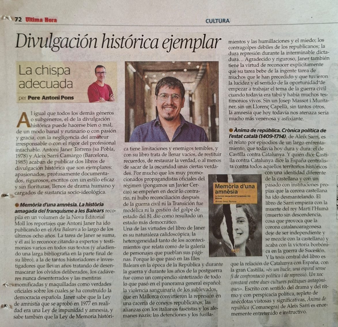 PonsPereAntoni's tweet image. La divulgació històrica, com tot, es pot fer bé o malament, de manera banal i rutinària i irresponsable o amb passió i gràcia i rigor. @BatecsClassics, amb &apos;Memòria d&apos;una amnèsia&apos;, i @aleixsarri, amb &apos;Ànima de república&apos;, fan divulgació històrica en el sentit més exemplar.