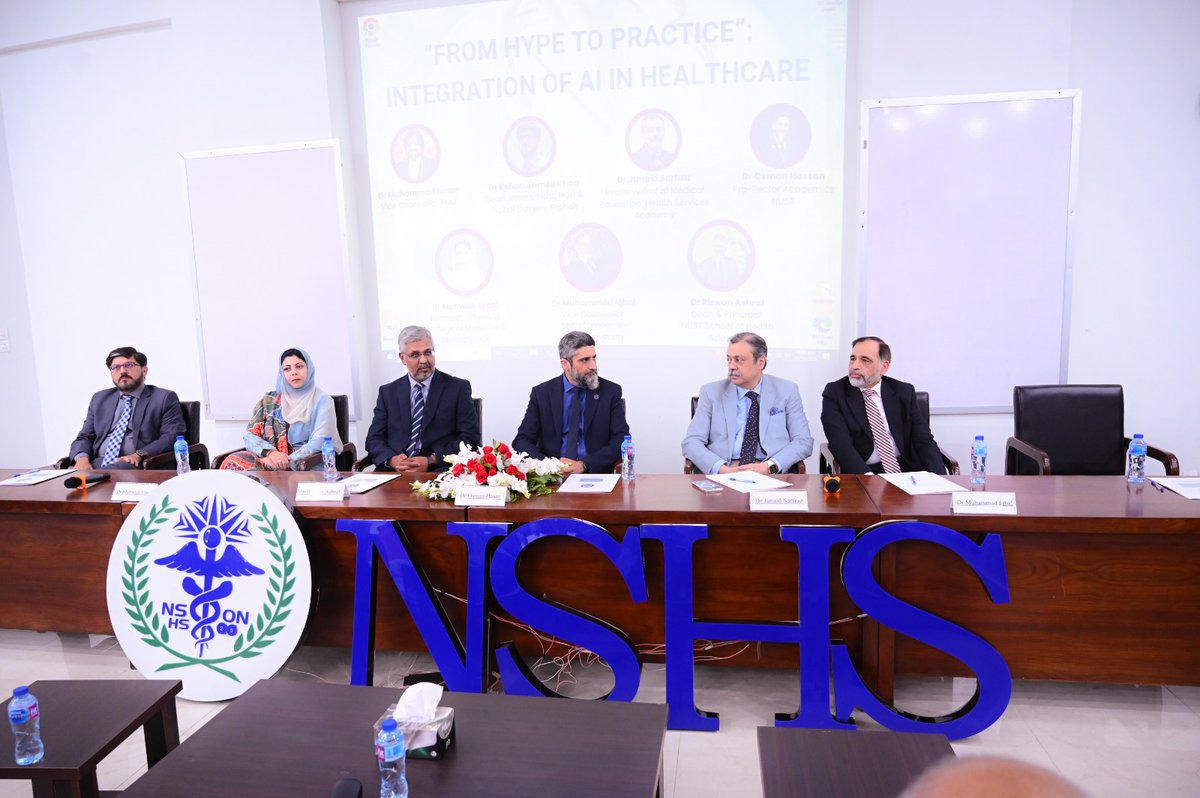 ThisIsNUST's tweet image. NUST School of Health Sciences (NSHS) hosted a pre-conference seminar, “From Hype to Practice: Integration of AI in Healthcare,” featuring Pro-Rector Academics NUST, Dr. Osman Hasan. 

The session focused on AI literacy and MBBS integration. 

#NUST #DefiningHealthcare #NSHS