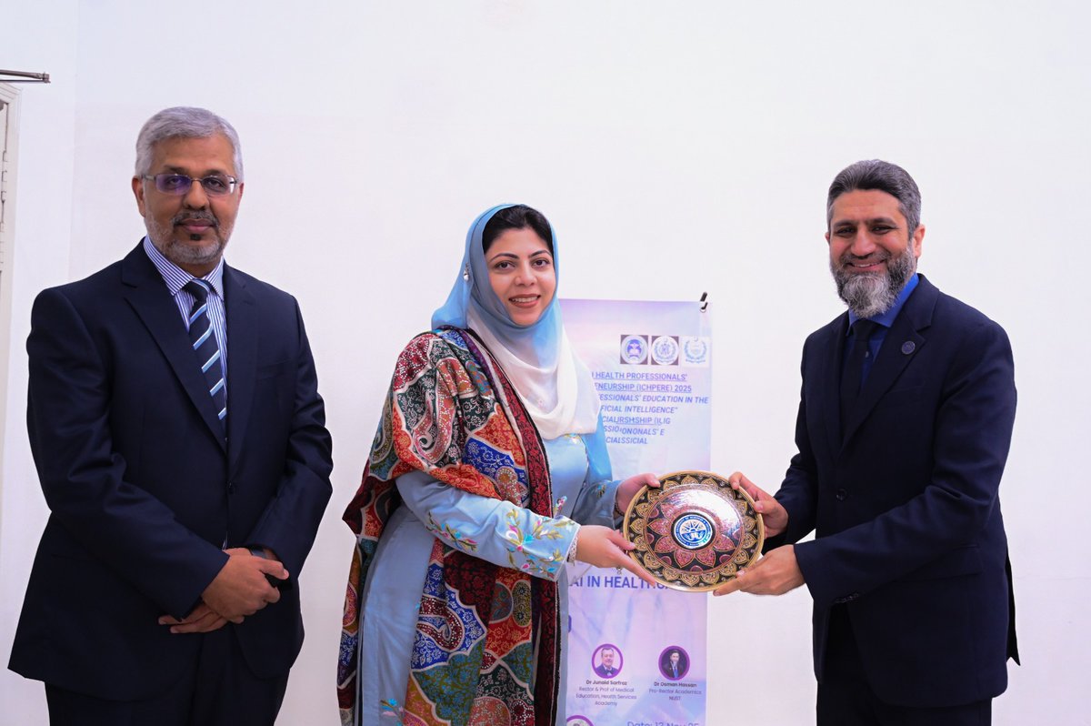 ThisIsNUST's tweet image. NUST School of Health Sciences (NSHS) hosted a pre-conference seminar, “From Hype to Practice: Integration of AI in Healthcare,” featuring Pro-Rector Academics NUST, Dr. Osman Hasan. 

The session focused on AI literacy and MBBS integration. 

#NUST #DefiningHealthcare #NSHS